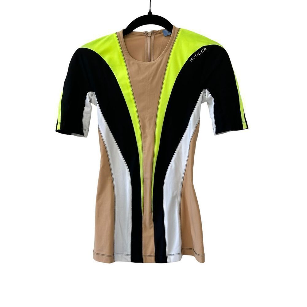 Mugler Paris Women’s Multicolor Short Sleeve Body Shaping Striped Top Size 34